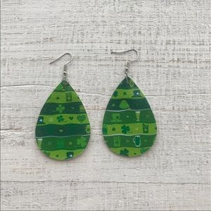 Green St. Patrick’s Day Irish Faux Leather Teardrop Earrings